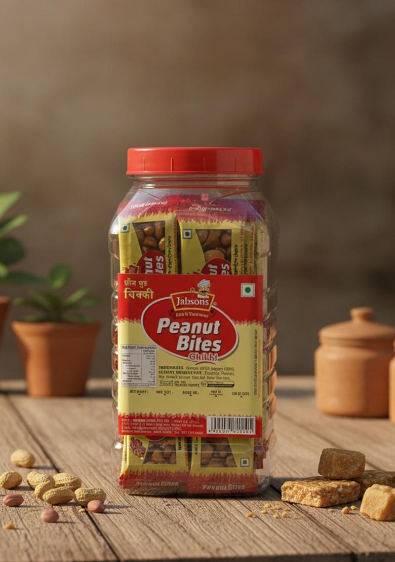 Jabsons Peanut Gud Chikki Jar | No Added Preservatives and Colours | Sweets | Gluten Free | High in Protein | Indian Sweets | Nutritious Chikki