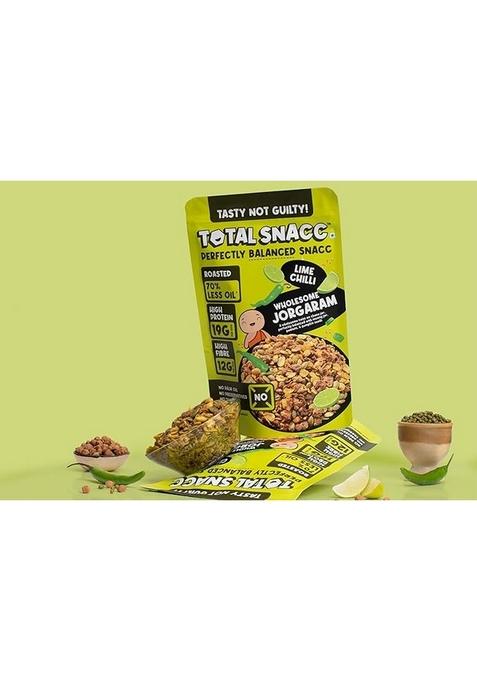Total Snacc Wholesome Jorgaram Lime Chilli (125g x 4 Packs) | High Protein 19g | High Fibre 12g | Roasted Not Fried | 70% Less Oil | No Palm Oil | Baked Namkeen Mix | Healthy Snacks | No Preservatives | Zero Cholestrol | Diabetic Friendly | a mix of chana