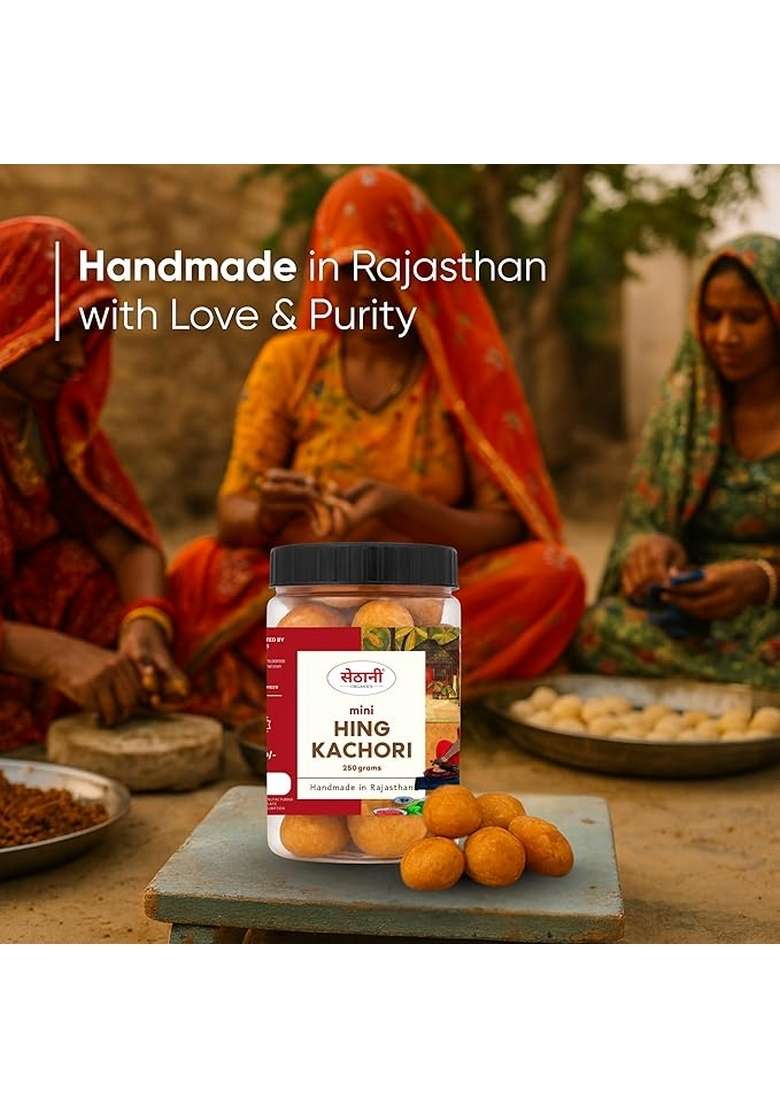 Sethani Organics Mini Hing Kachori | Indian Snacks Namkeen Rajasthani 250 grams - Indya