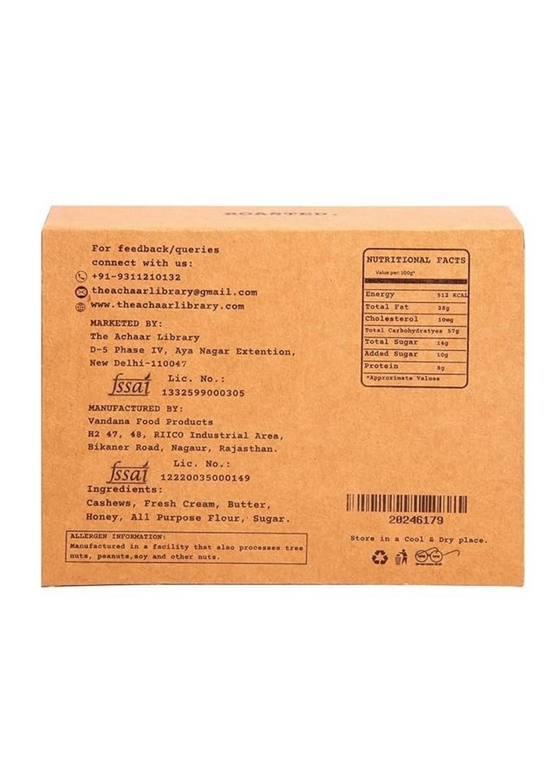 The Achaar Library Cashew Honey Shortbread | Cookies with Roasted Cashews and Honey | Indian Style Biscuits | Baked Snack for Tea Time | Suitable for Home, Office, Travel & Gifting