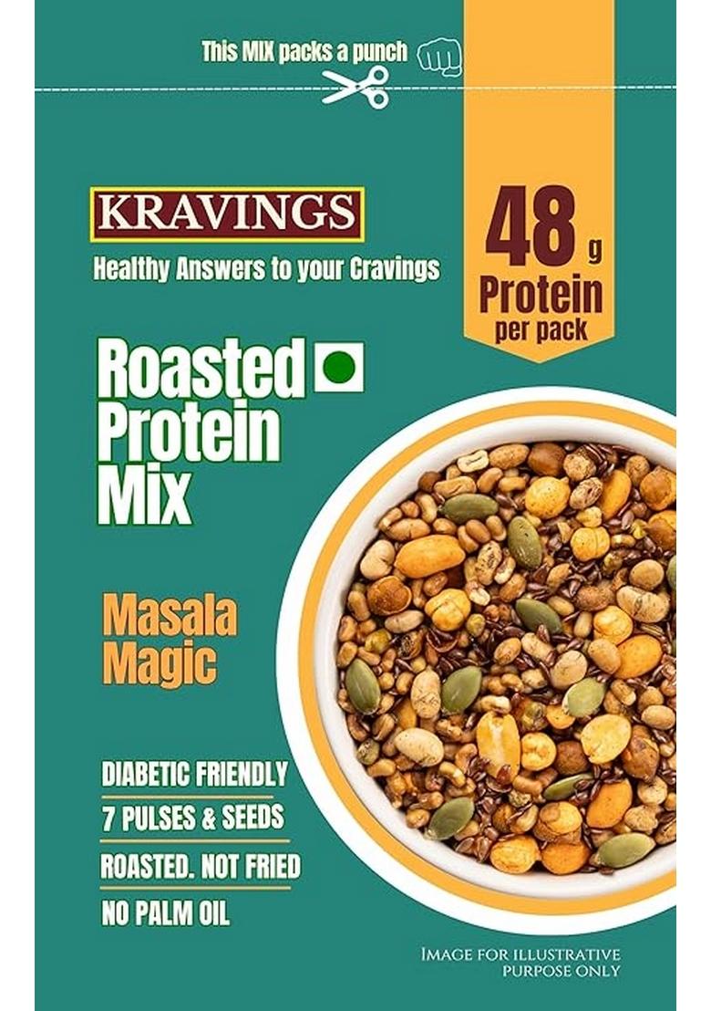 Kravings Roasted Protein Mix Namkeen â€“ 48g Protein per 200g pack (Pack of 2) Delicious Masala Flavor Diabetic-Friendly Snack with 7 Pulses & Seeds High-Protein, Healthy Mix