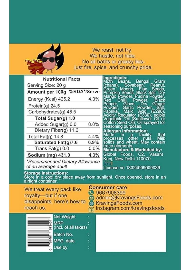 Kravings Roasted Protein Mix Namkeen â€“ 48g Protein per 200g pack (Pack of 2) Delicious Masala Flavor Diabetic-Friendly Snack with 7 Pulses & Seeds High-Protein, Healthy Mix