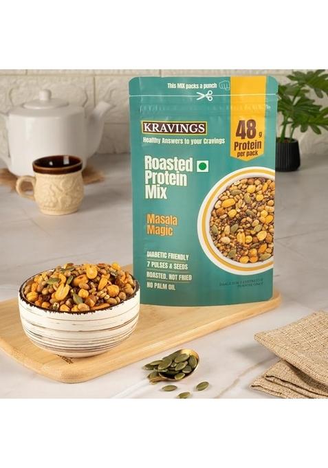 Kravings Roasted Protein Mix Namkeen â€“ 48g Protein per 200g pack (Pack of 2) Delicious Masala Flavor Diabetic-Friendly Snack with 7 Pulses & Seeds High-Protein, Healthy Mix