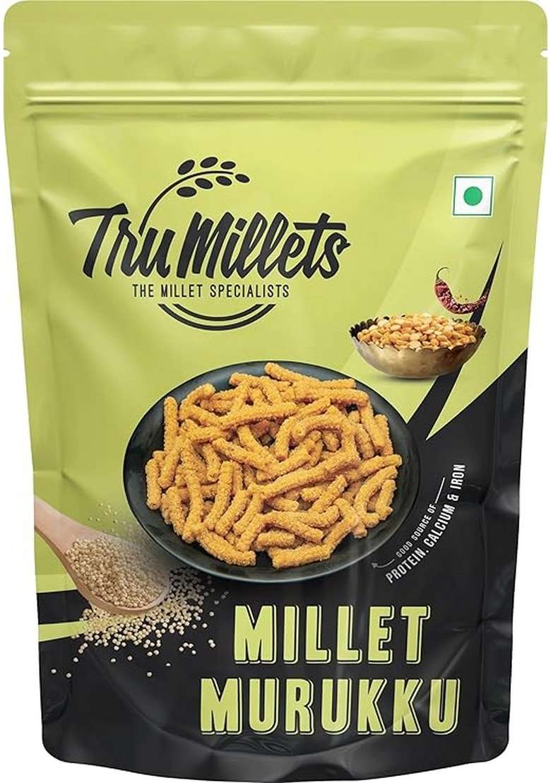 Trumillets Khara Ghee Muruku snack 125grm,Made Of Kodo Millet A nutrient-dense grain No Maida,No Preservatives,High In Protein,Fibre,Iron & Calcium,Chakli,Crispy & Crunchy Tea-Time Snack, No Palm Oil, Cholesterol or Trans Fats | No Junk & Chemical | Festi - Indya
