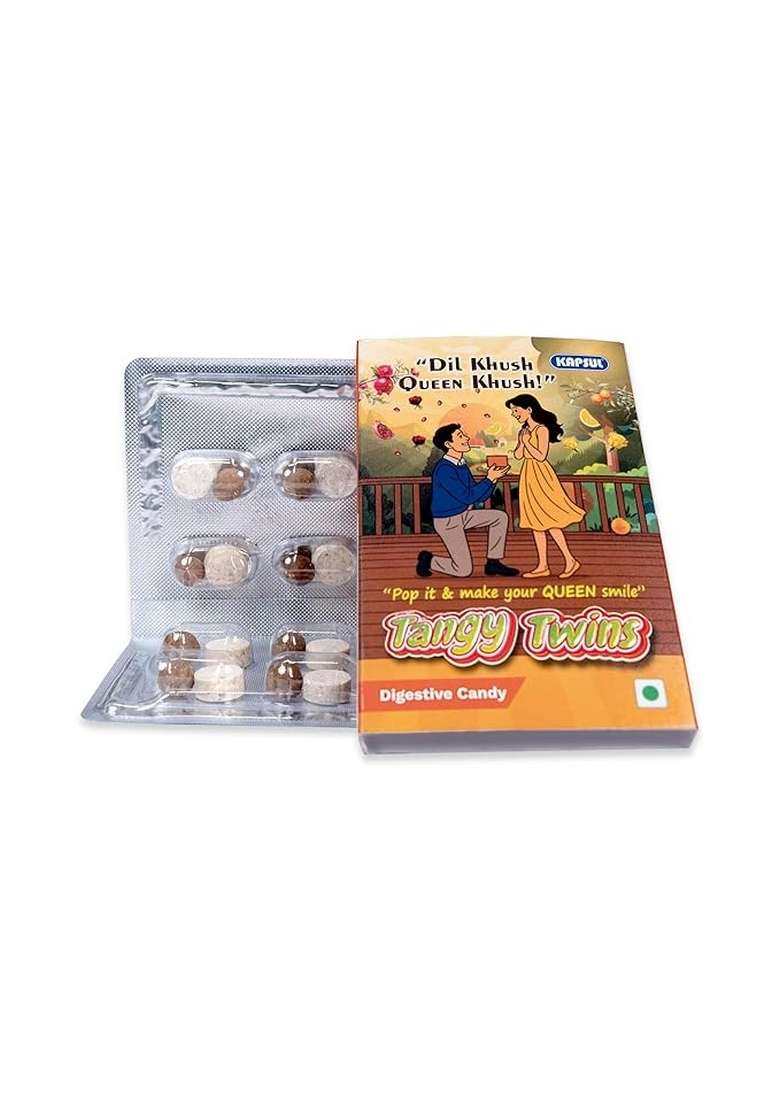 Kapsul Tangy Twins Digestive Candy by Foods | Sweet & Tangy Indian Flavour | 100% Vegetarian | Post-Meal Mouth Freshener - Indya