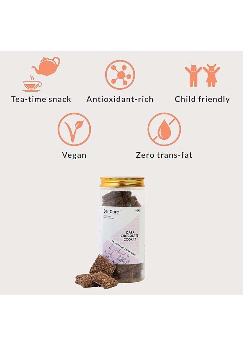 Selfcare By Suman Agarwal Dark Chocolate Oats Cookies 180g - Pack of 1 | Baked - No Maida | No Added Artificial Flavors & Sweeteners | Healthy - Sweet - Tea Time Snack | Jain & Travel Friendly - Indya