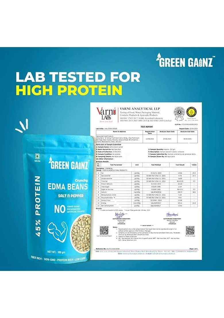 Green Gainz Roasted Edamame Salt n Pepper Flavour 100gm | Healthy Namkeen Snacks | Vegan | High Protein Snack | Weight Loss Friendly | No Palm Oil | Roasted, Not Fried - Indya