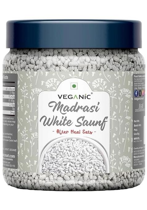 Veganic Organic Fresh Peppermint Coated Fennel Seeds | Thandi/Thhandai Sounf | White Fennel Seeds/Meethi Saunf/Mukhwas/Madrasi Sauf Mouthfreshner (200 grams)
