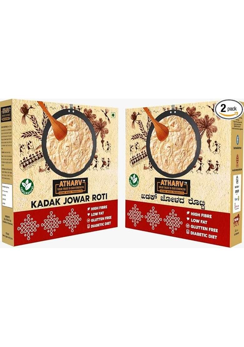 Atharv Home Made Products - Khadak Jowar (Jolada) Roti I Ready To Eat Pack Of 2 (10Pc Each Box) 600 Gram I100% Organic Hi Fiber, Gluten Free - Indya