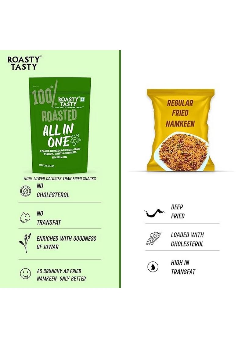 Roasty Tasty All In One | No Onion Garlic Roasted Namkeen Mix Healthy Indian Snack With Peanuts, Millets, Dry Fruits 125G X 3 Packs