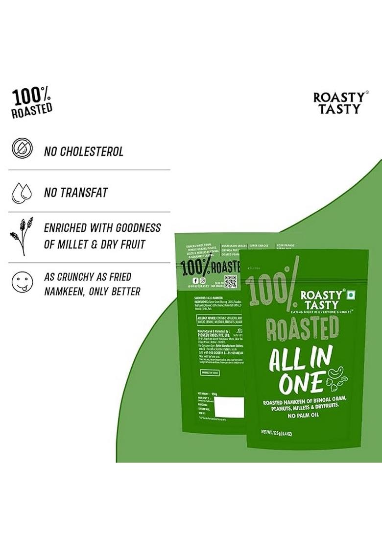Roasty Tasty All In One | No Onion Garlic Roasted Namkeen Mix Healthy Indian Snack With Peanuts, Millets, Dry Fruits 125G X 3 Packs