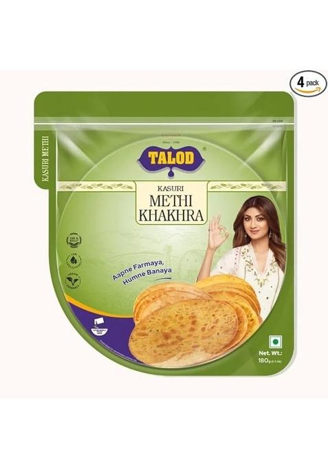 Talod Kasuri Methi Khakhra (Pack Of 4 * 200 G) | 100% Vegetarian, Wheat Gluten Free, Vegan Friendly, No Preservative, Artificial Flavours, Colors, Msg