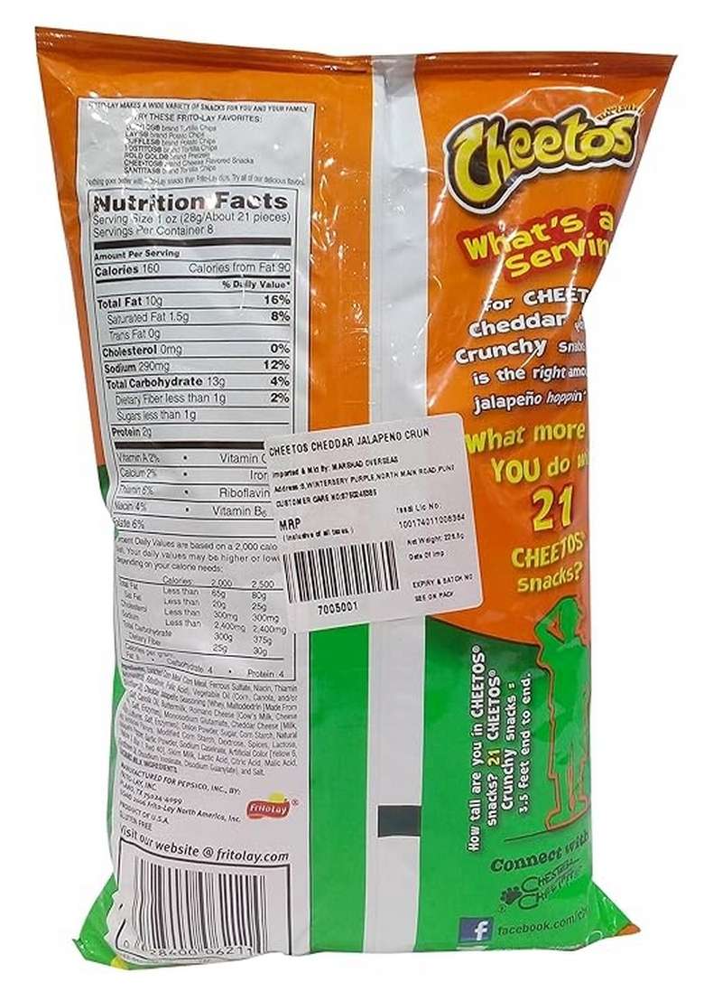 Cheetos Cheese Snacks - Cheddar Jalapeno, 226.8G Pouch - Indya