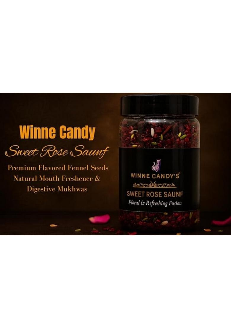 Winne Candy'S Candy Sweet Rose Saunf | Premium Flavored Fennel Seeds Natural Mouth Freshener & Digestive Mukhwas After Meal Refreshing With Traditional Indian