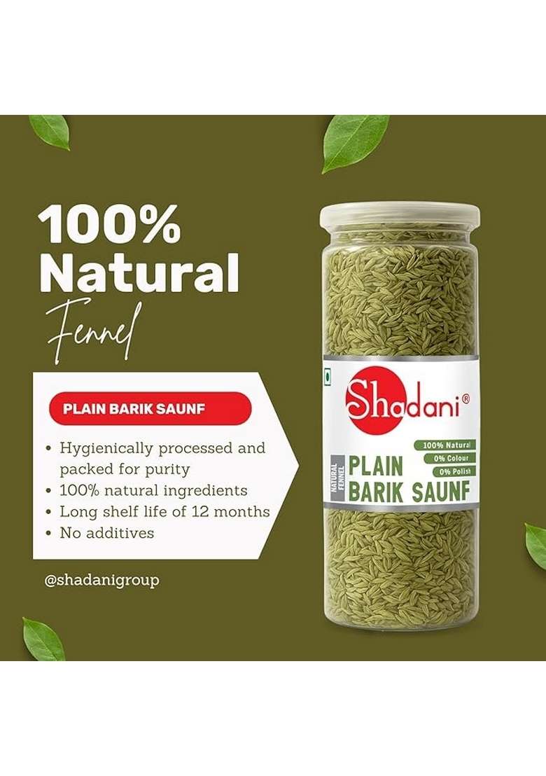 Shadani Plain Barik Saunf Seed (160G) | No Added Colour Orignal Organic Indian Fennel Seeds Premium Fine Traditional Mouth Freshener Refreshing & Aromatic - Indya