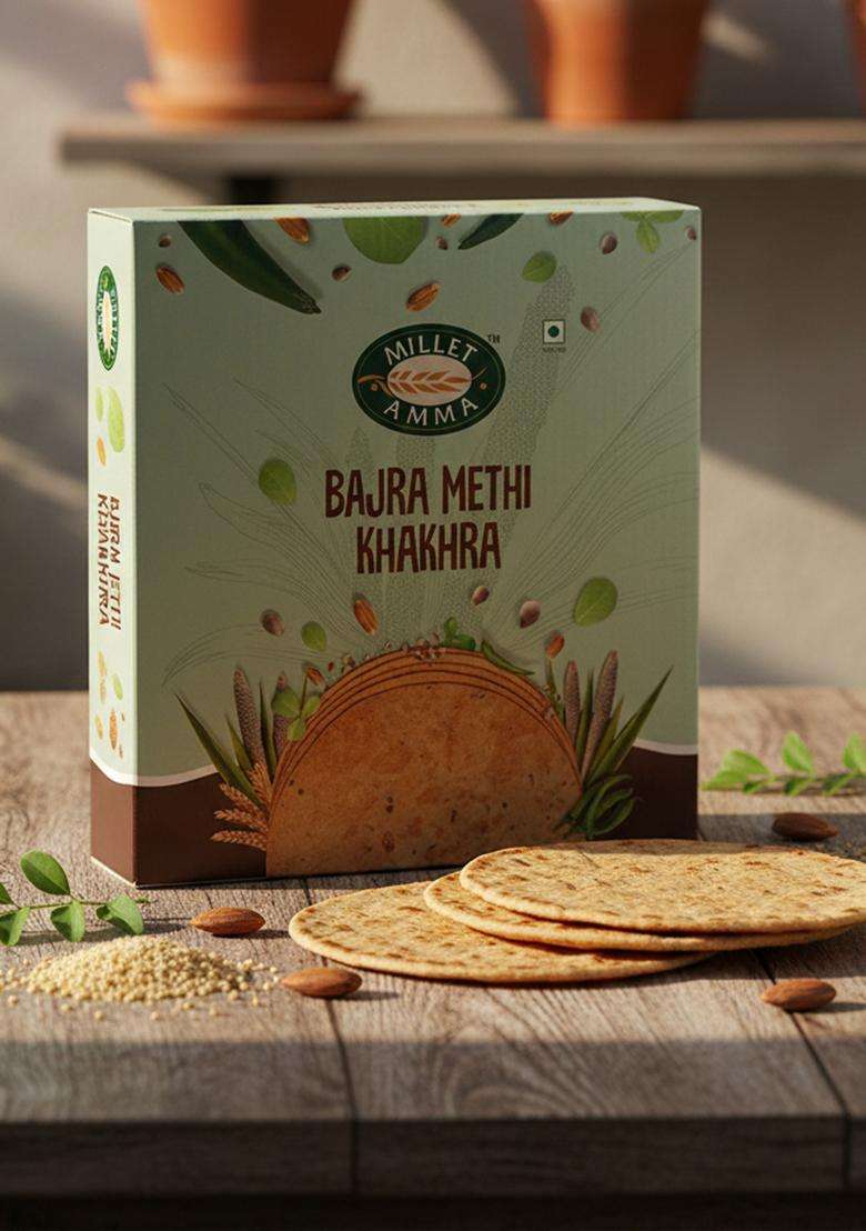 Millet Amma Bajra Methi Khakhra Pack Of 2 180g each Baked No Added Preservatives Full Fiber 70 Content Ready To Eat Snacks Healthy Foods Vegan - Indya