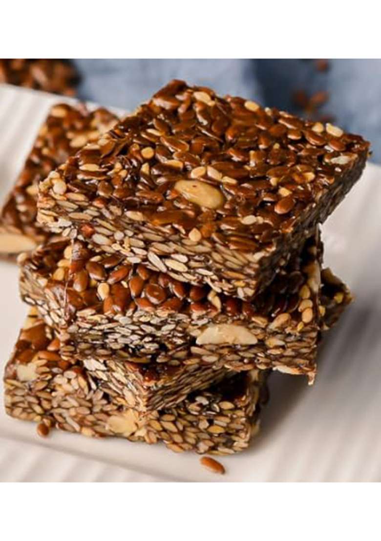 Chef Medidi Flaxseed Chikki | Jaggery Brittle with Roasted Flax Seeds | Natural, Vegan Snack - (250 Grams) - Indya