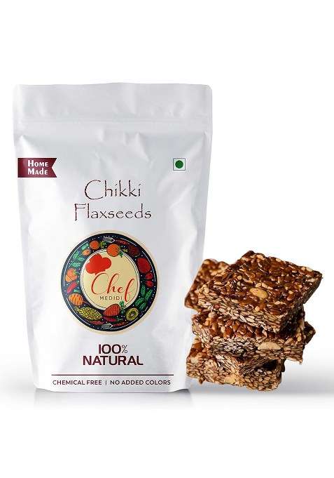 Chef Medidi Flaxseed Chikki | Jaggery Brittle with Roasted Flax Seeds | Natural, Vegan Snack - (250 Grams)