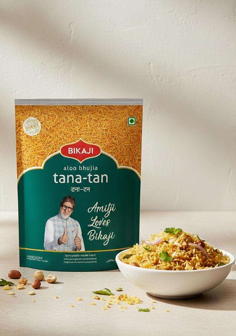 Bikaji Tana Tan - Aloo bhujia | 400g Pack | Aloo Sev | Bangaladumpa bhujiya | Authentic Indian Namkeen | Made in Bikaner | Traditional recipe | Crunchy & Flavourful | Perfect Tea-time Partner - Indya