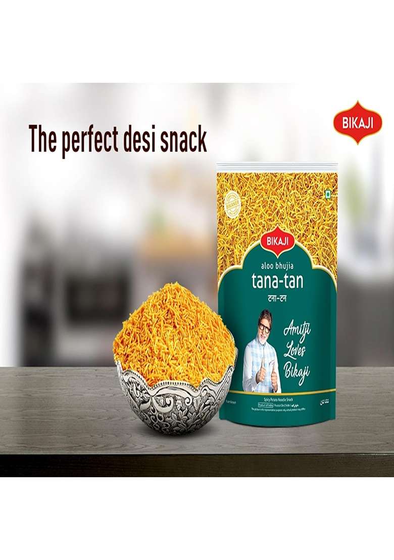 Bikaji Tana Tan - Aloo bhujia | 400g Pack | Aloo Sev | Bangaladumpa bhujiya | Authentic Indian Namkeen | Made in Bikaner | Traditional recipe | Crunchy & Flavourful | Perfect Tea-time Partner - Indya