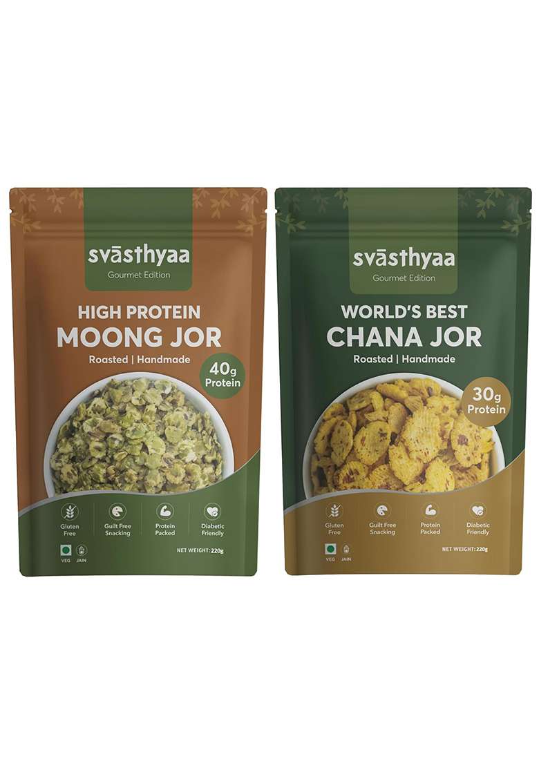 Svasthyaa Chana Jor Garam 220gm & Moong Jor 220gm - Roasted Chanachur Namkeen, Healthy Snacks - Combo - Indya