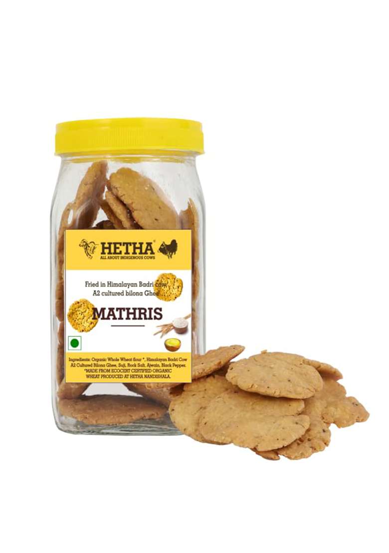 Hetha Whole Wheat Atta Mathri-Fried In Himalayan Badri Cow A2 Bilona Ghee-250Gm - Indya