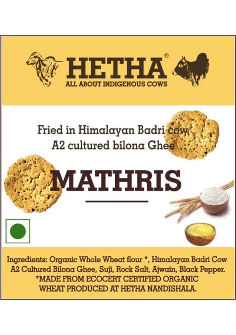 Hetha Whole Wheat Atta Mathri-Fried In Himalayan Badri Cow A2 Bilona Ghee-250Gm - Indya