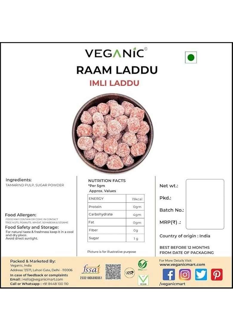 Veganic Organic Ram Laddu | Imli Laddu | Tamarind Laddoo/Candy | Imli Ladoo, Imli Pop/Toffee (800 grams) - Indya