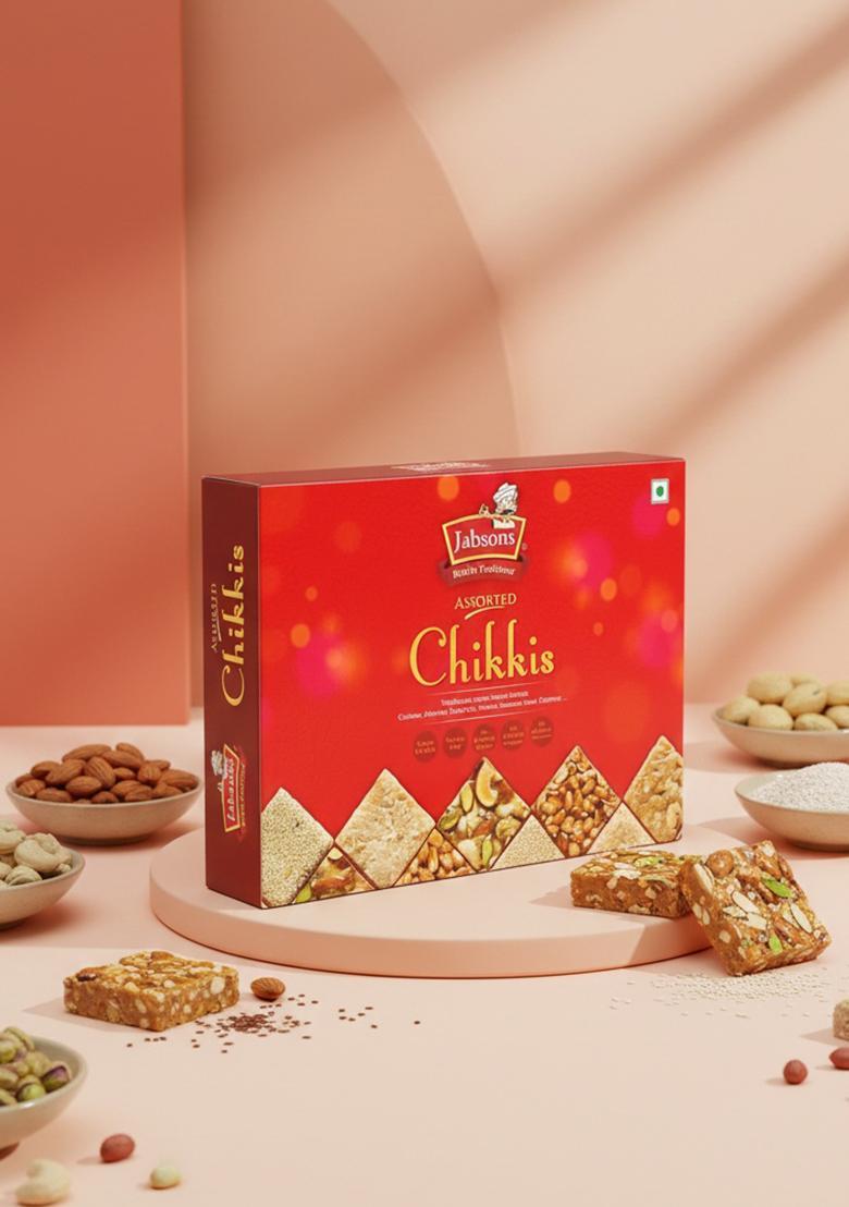 Jabsons Assorted Chikki 400g | Mixed Indian Sweet Bars with Peanuts, Sesame, Dryfruits, Jaggery | Festive Snack Box | Traditional Healthy Mithai