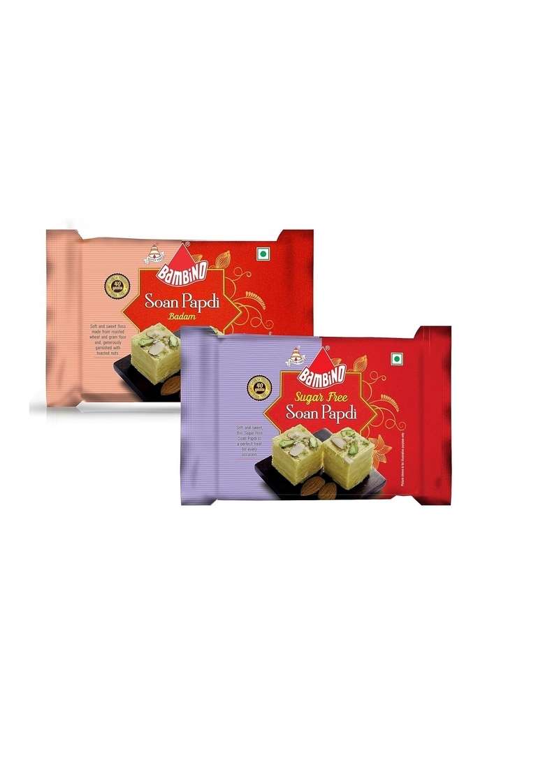 Bambino Soan Papdi Each 200 Gms X Pack of 2 400 Gms (Badam, Sugar Free) - Indya