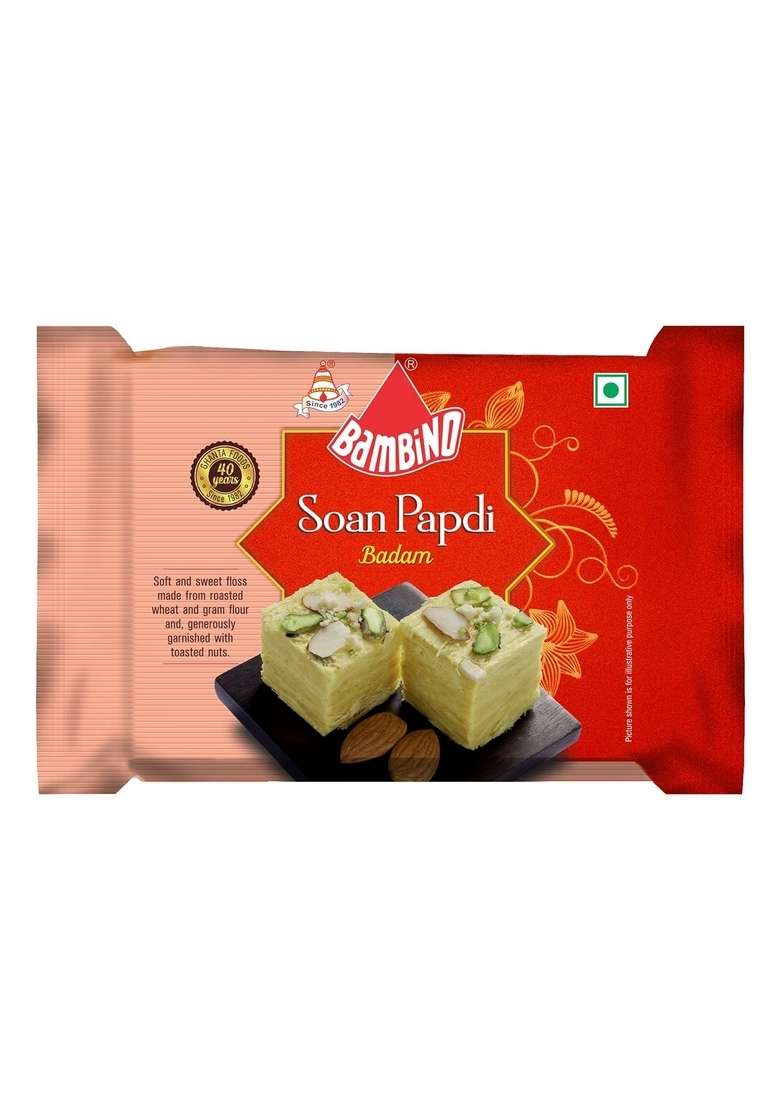 Bambino Soan Papdi Each 200 Gms X Pack of 2 400 Gms (Badam, Sugar Free) - Indya