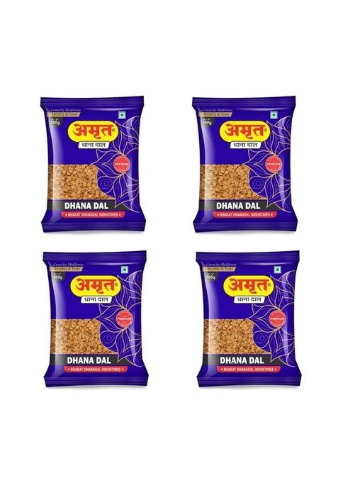Amrut Dhanadal Roasted Coriander Seeds – Salty Crunchy Dhana Dal | 100g x 4 (400g Total)