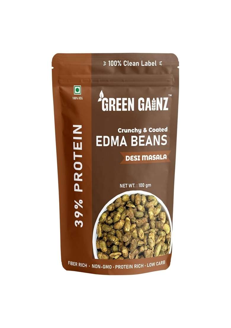 Green Gainz Roasted Edamame – Desi Masala Protein Snack | 100gm - Indya