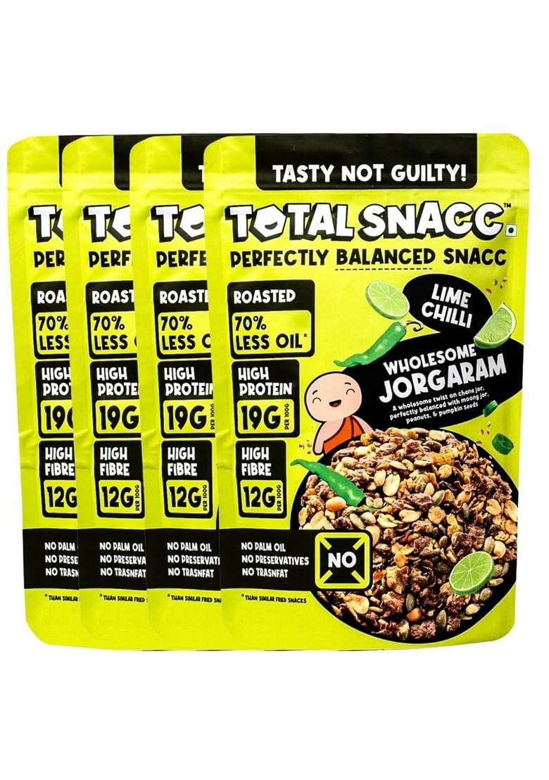 Total Snacc Wholesome Jorgaram Lime Chilli – Roasted High-Protein Mix | 125g x 4 - Indya