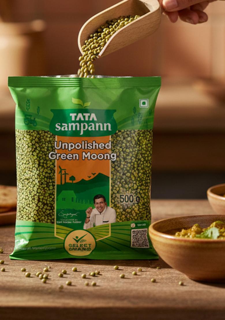 Tata Sampann Unpolished Green Moong Dal (Whole), 500Gm