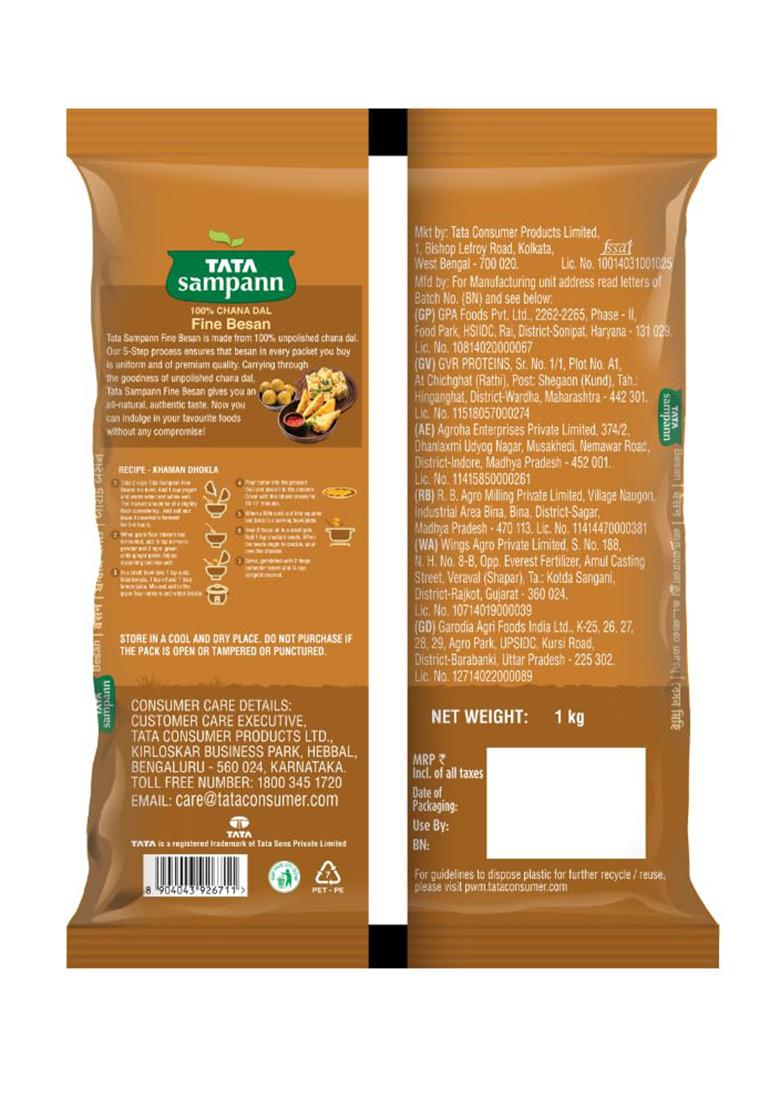Tata Sampann 100% Chana Dal Fine Besan, Gram Flour, 1 Kg