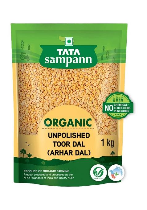 Tata Sampann Organic Unpolished Toor Dal (Arhar Dal), 1 Kg