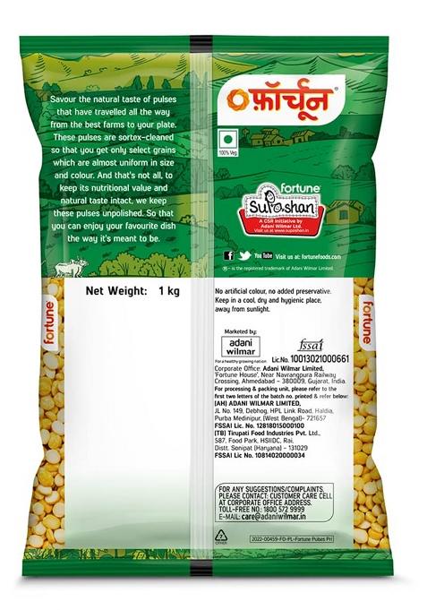 Fortune Chana Dal, 1 Kg, Unpolished And Sortex Cleaned