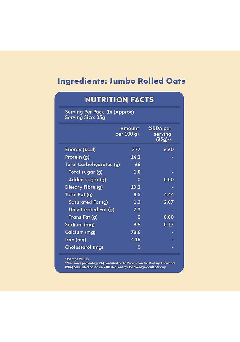 Nourish You Rolled Oats 1.2 kg â€“ 100% Wholegrain Oatmeal High Fiber & Protein-Rich Breakfast Cereal Diet Food for Weight Management Gluten-Free No Added Sugar