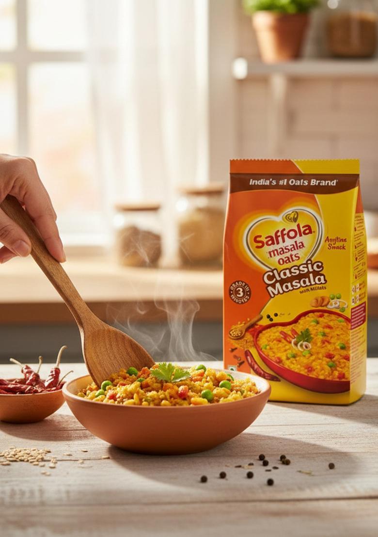 Saffola Masala Oats|Classic Masala |Tasty, Anytime Snack | Ready in 3 mins | Millets Goodness- with Bajra & Jowar | No maida , No added preservatives | Helps manage weight 500g/550g[weight may vary]