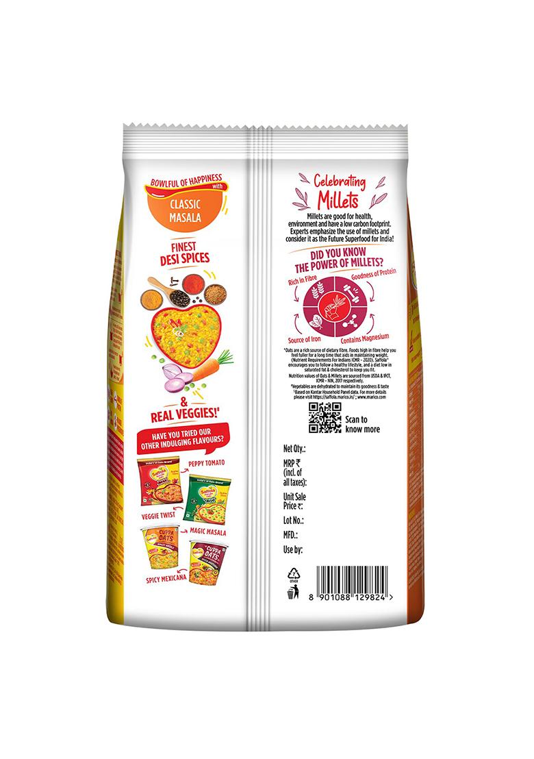 Saffola Masala Oats|Classic Masala |Tasty, Anytime Snack | Ready in 3 mins | Millets Goodness- with Bajra & Jowar | No maida , No added preservatives | Helps manage weight 500g/550g[weight may vary]