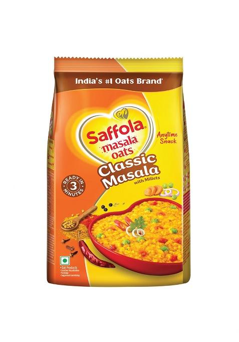 Saffola Masala Oats|Classic Masala |Tasty, Anytime Snack | Ready in 3 mins | Millets Goodness- with Bajra & Jowar | No maida , No added preservatives | Helps manage weight 500g/550g[weight may vary]