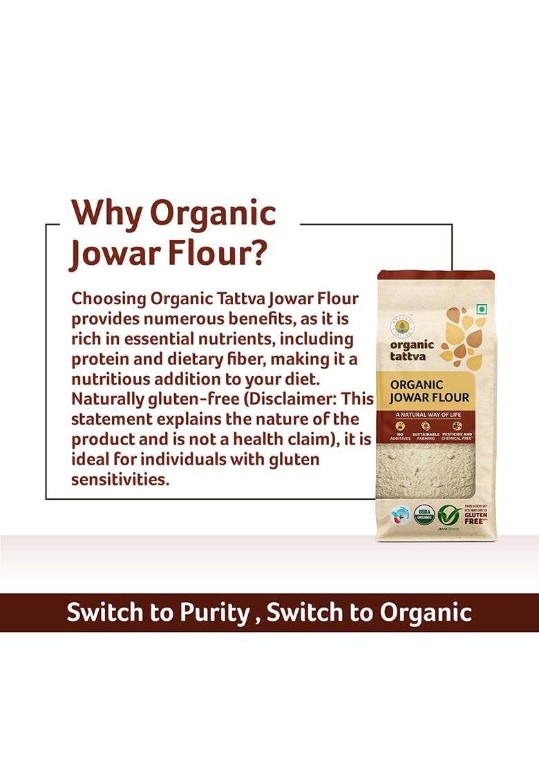 Organic Tattva Jowar Atta Â€“ All Natural And Fresh Sorghum Flour (500G, Pouch) | Pure & For Healthy Cooking - Indya