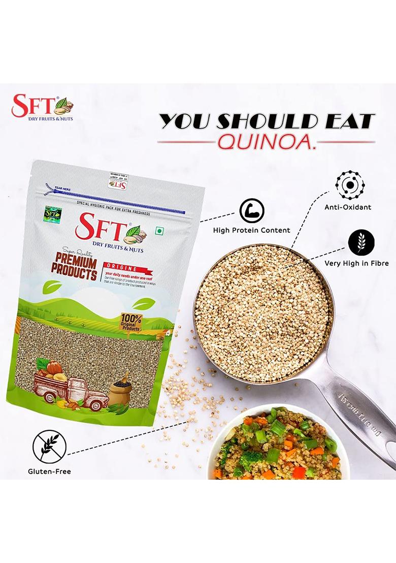 Sft Premium White Quinoa Seeds 1Kg | Gluten-Free | Saponin Free | High Protein & Fiber | Diet Food for Weight Loss | Certified Grain | 100% Wholegrain Breakfast Cereal for Weight Management