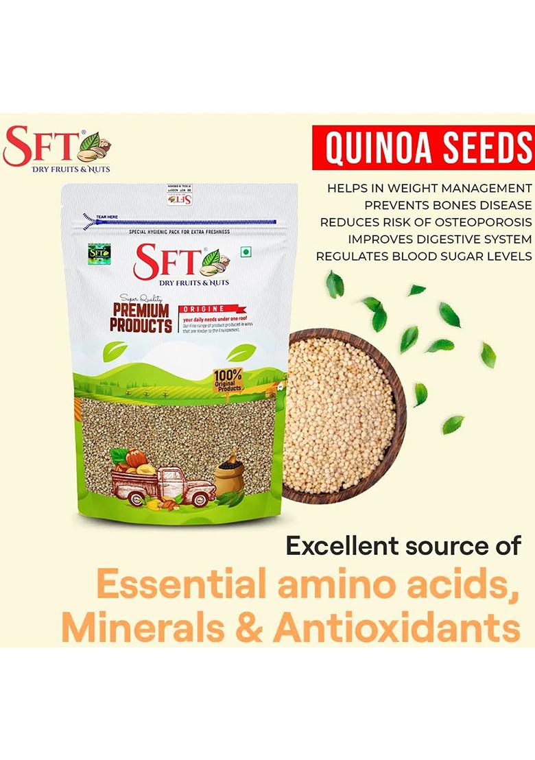 Sft Premium White Quinoa Seeds 1Kg | Gluten-Free | Saponin Free | High Protein & Fiber | Diet Food for Weight Loss | Certified Grain | 100% Wholegrain Breakfast Cereal for Weight Management
