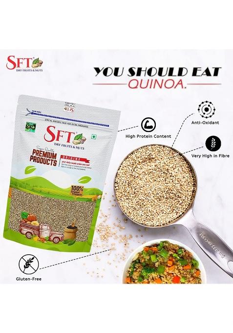 Sft Premium White Quinoa Seeds 1Kg | Gluten-Free | Saponin Free | High Protein & Fiber | Diet Food for Weight Loss | Certified Grain | 100% Wholegrain Breakfast Cereal for Weight Management