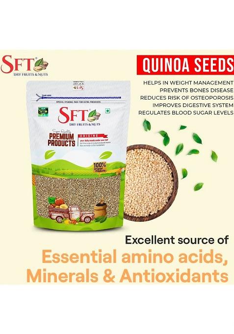 Sft Premium White Quinoa Seeds 1Kg | Gluten-Free | Saponin Free | High Protein & Fiber | Diet Food for Weight Loss | Certified Grain | 100% Wholegrain Breakfast Cereal for Weight Management