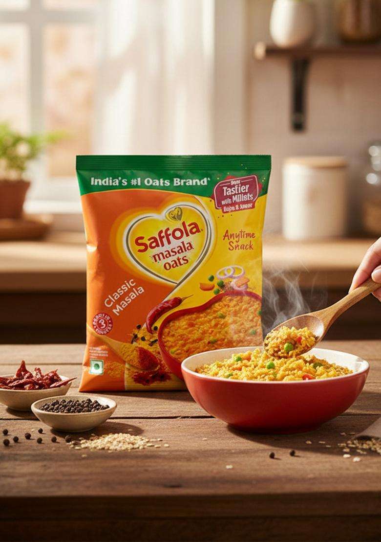 Saffola Masala Oats|38g| Classic Masala | Tasty, Anytime Snack | Ready in 3 mins | Millets Goodness- with Bajra & Jowar | No maida , No added preservatives | helps manage weight - Indya