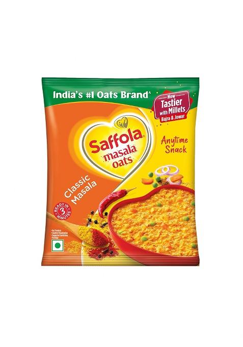 Saffola Masala Oats|38g| Classic Masala | Tasty, Anytime Snack | Ready in 3 mins | Millets Goodness- with Bajra & Jowar | No maida , No added preservatives | helps manage weight
