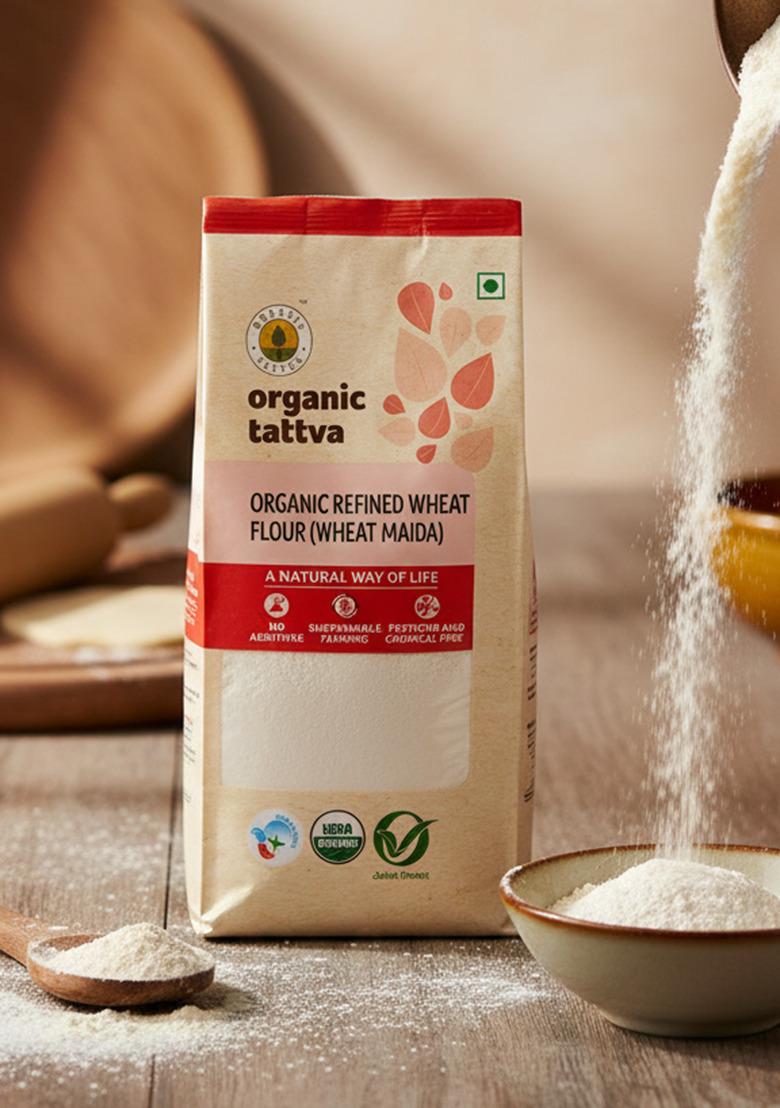 Organic Tattva Maida 500g | Organic Maida Flour | Refined from Whole Wheat | Pure Gluten Free Maida for Baking, Breads, Cookies and Cooking